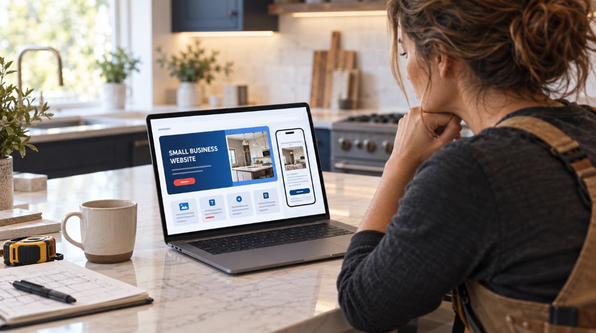 A small business website open on a MacBook